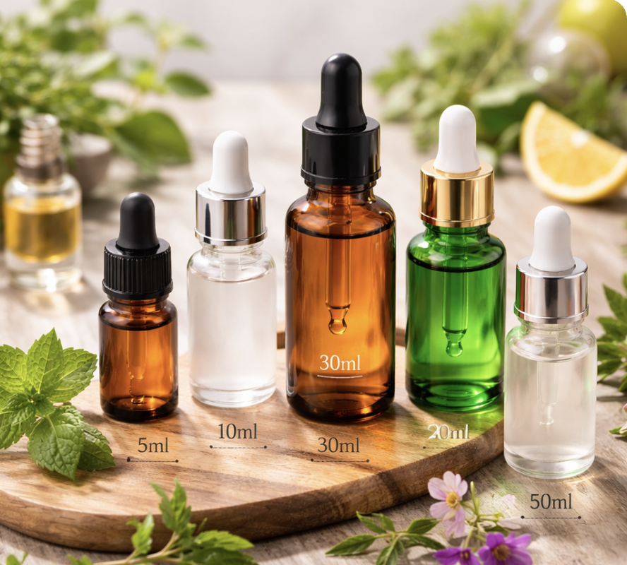 Amber Glass Dropper Bottle Featuring Plastic Shoulder Lid Rubber Calibration Blank or Printed Suitable for Cosmetics Pharmaceuticals and Aromatherapy